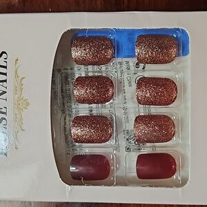 Redish brown sparkling press on nails